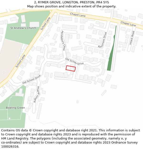 2, RYMER GROVE, LONGTON, PRESTON, PR4 5YS: Location map and indicative extent of plot