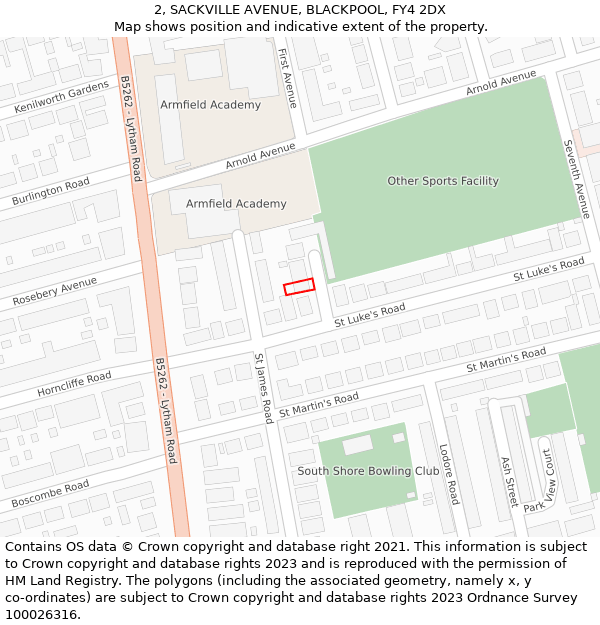 2, SACKVILLE AVENUE, BLACKPOOL, FY4 2DX: Location map and indicative extent of plot