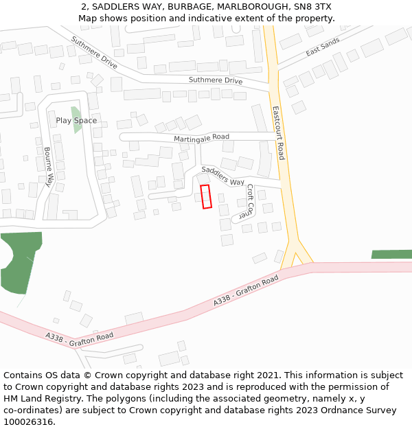 2, SADDLERS WAY, BURBAGE, MARLBOROUGH, SN8 3TX: Location map and indicative extent of plot