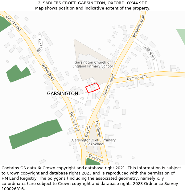 2, SADLERS CROFT, GARSINGTON, OXFORD, OX44 9DE: Location map and indicative extent of plot
