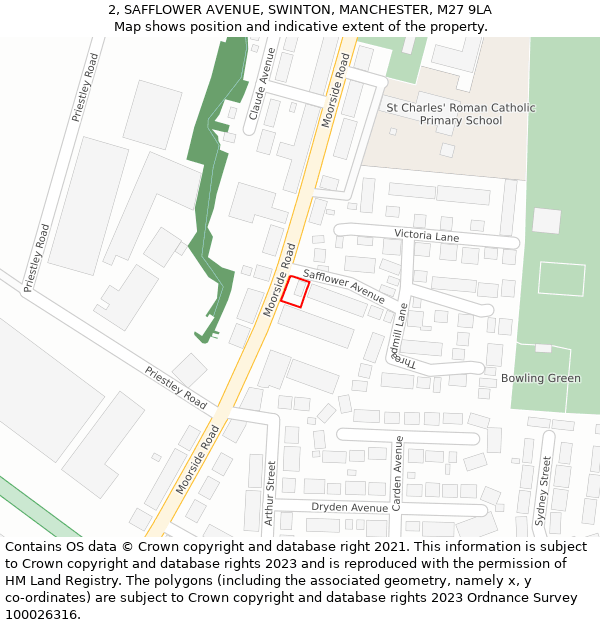 2, SAFFLOWER AVENUE, SWINTON, MANCHESTER, M27 9LA: Location map and indicative extent of plot