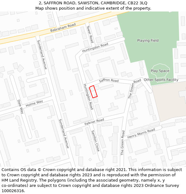 2, SAFFRON ROAD, SAWSTON, CAMBRIDGE, CB22 3LQ: Location map and indicative extent of plot