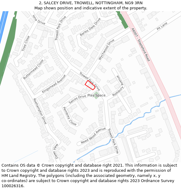 2, SALCEY DRIVE, TROWELL, NOTTINGHAM, NG9 3RN: Location map and indicative extent of plot