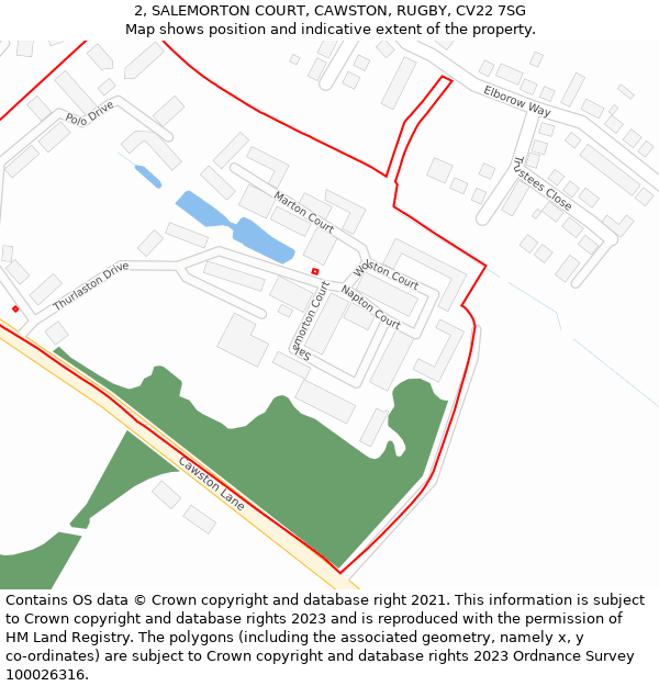 2, SALEMORTON COURT, CAWSTON, RUGBY, CV22 7SG: Location map and indicative extent of plot