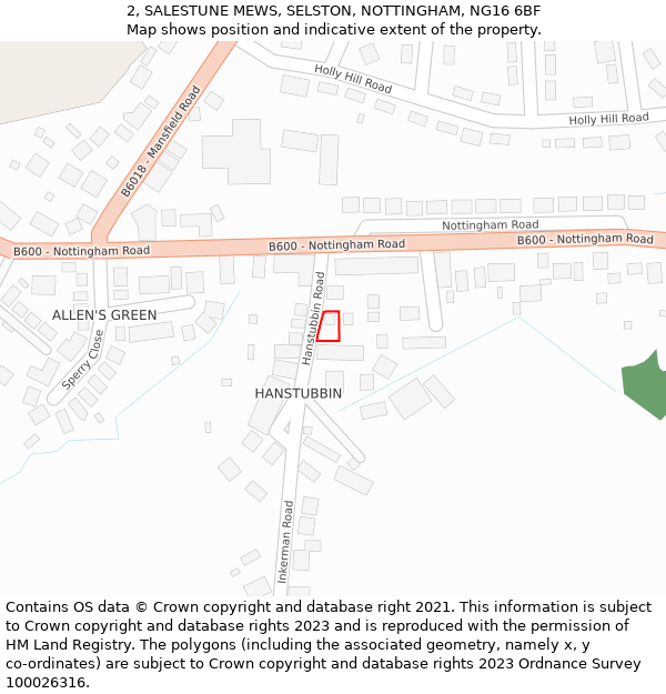 2, SALESTUNE MEWS, SELSTON, NOTTINGHAM, NG16 6BF: Location map and indicative extent of plot