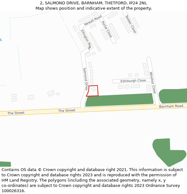 2, SALMOND DRIVE, BARNHAM, THETFORD, IP24 2NL: Location map and indicative extent of plot