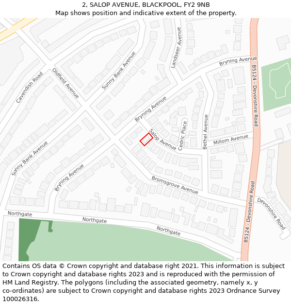 2, SALOP AVENUE, BLACKPOOL, FY2 9NB: Location map and indicative extent of plot