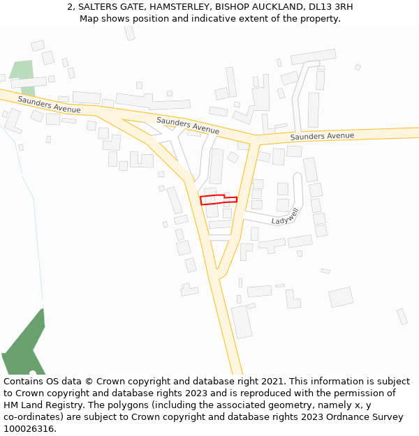 2, SALTERS GATE, HAMSTERLEY, BISHOP AUCKLAND, DL13 3RH: Location map and indicative extent of plot