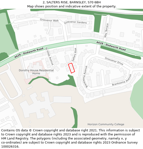 2, SALTERS RISE, BARNSLEY, S70 6BH: Location map and indicative extent of plot