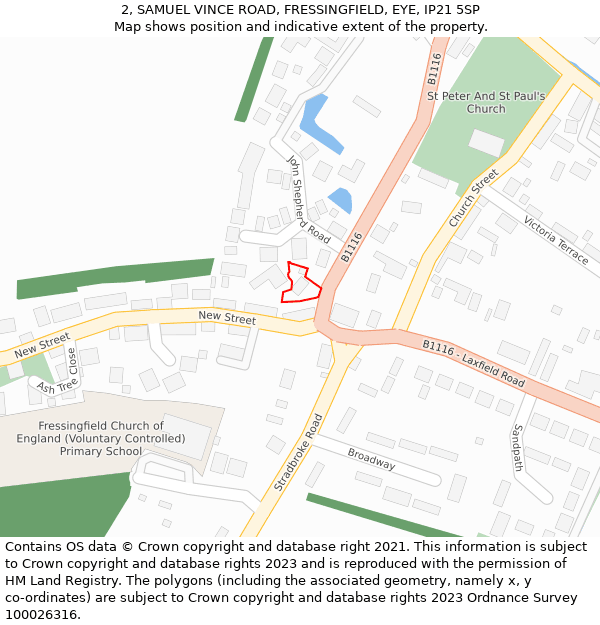 2, SAMUEL VINCE ROAD, FRESSINGFIELD, EYE, IP21 5SP: Location map and indicative extent of plot