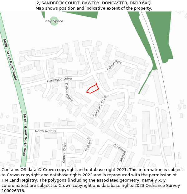 2, SANDBECK COURT, BAWTRY, DONCASTER, DN10 6XQ: Location map and indicative extent of plot