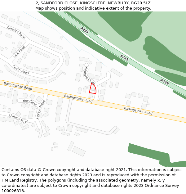 2, SANDFORD CLOSE, KINGSCLERE, NEWBURY, RG20 5LZ: Location map and indicative extent of plot