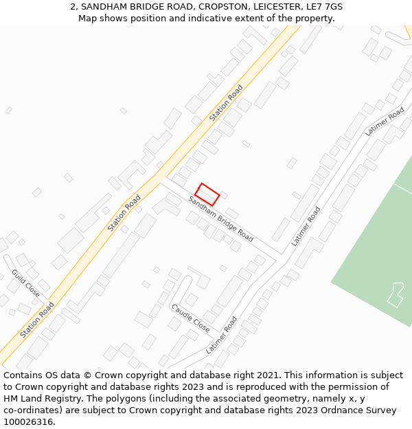 2, SANDHAM BRIDGE ROAD, CROPSTON, LEICESTER, LE7 7GS: Location map and indicative extent of plot