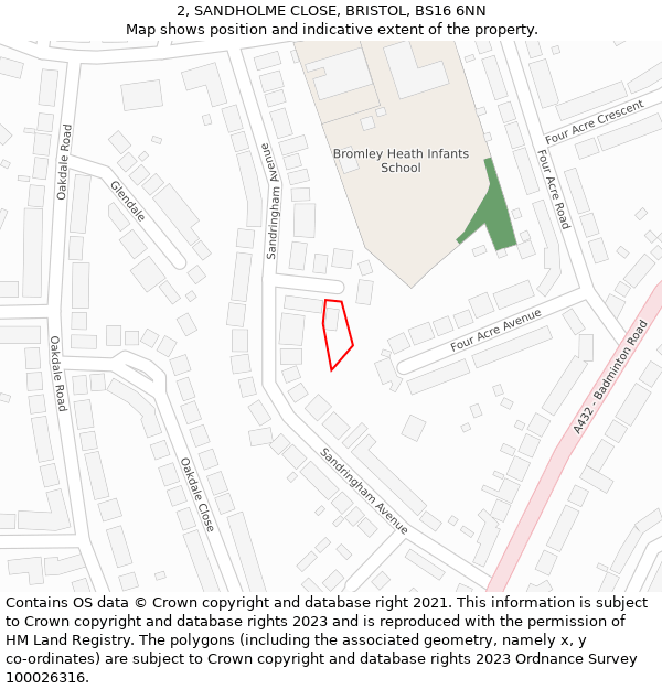 2, SANDHOLME CLOSE, BRISTOL, BS16 6NN: Location map and indicative extent of plot