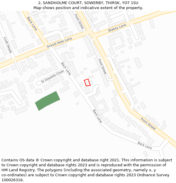 2, SANDHOLME COURT, SOWERBY, THIRSK, YO7 1SU: Location map and indicative extent of plot