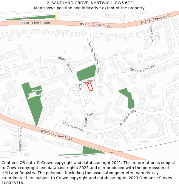 2, SANDLAND GROVE, NANTWICH, CW5 6GF: Location map and indicative extent of plot