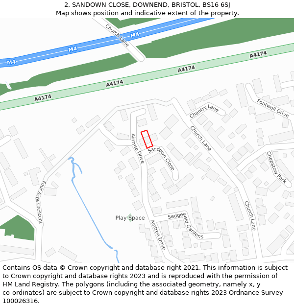 2, SANDOWN CLOSE, DOWNEND, BRISTOL, BS16 6SJ: Location map and indicative extent of plot