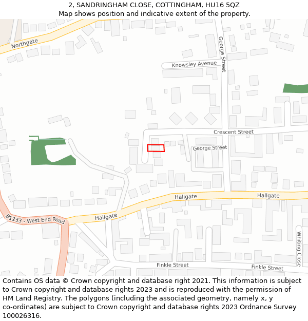 2, SANDRINGHAM CLOSE, COTTINGHAM, HU16 5QZ: Location map and indicative extent of plot