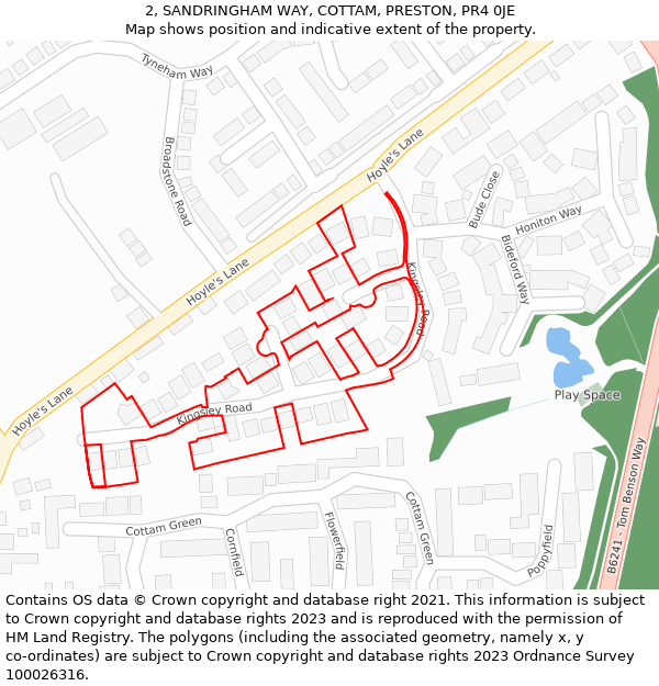 2, SANDRINGHAM WAY, COTTAM, PRESTON, PR4 0JE: Location map and indicative extent of plot