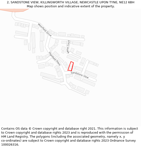 2, SANDSTONE VIEW, KILLINGWORTH VILLAGE, NEWCASTLE UPON TYNE, NE12 6BH: Location map and indicative extent of plot