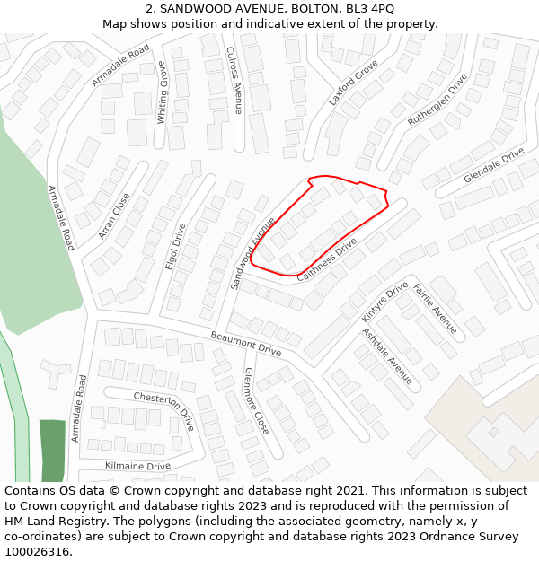 2, SANDWOOD AVENUE, BOLTON, BL3 4PQ: Location map and indicative extent of plot