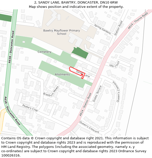 2, SANDY LANE, BAWTRY, DONCASTER, DN10 6RW: Location map and indicative extent of plot