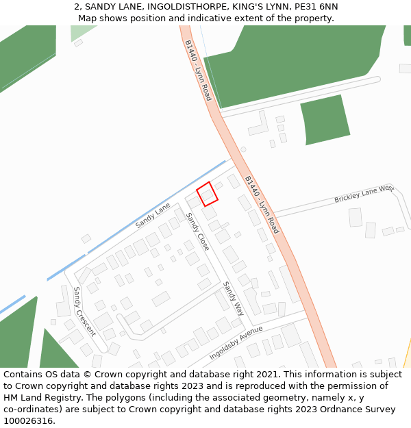2, SANDY LANE, INGOLDISTHORPE, KING'S LYNN, PE31 6NN: Location map and indicative extent of plot