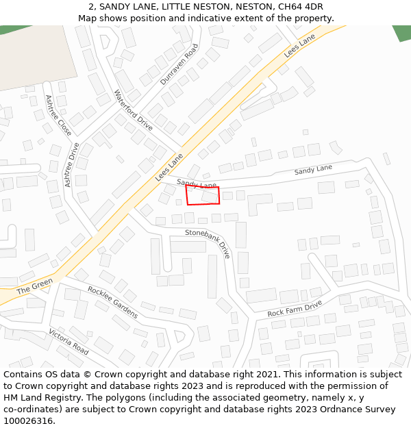 2, SANDY LANE, LITTLE NESTON, NESTON, CH64 4DR: Location map and indicative extent of plot