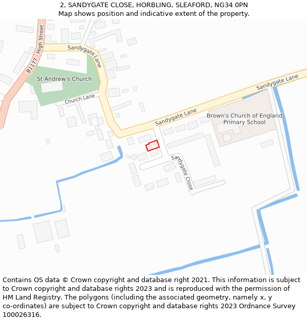 2, SANDYGATE CLOSE, HORBLING, SLEAFORD, NG34 0PN: Location map and indicative extent of plot