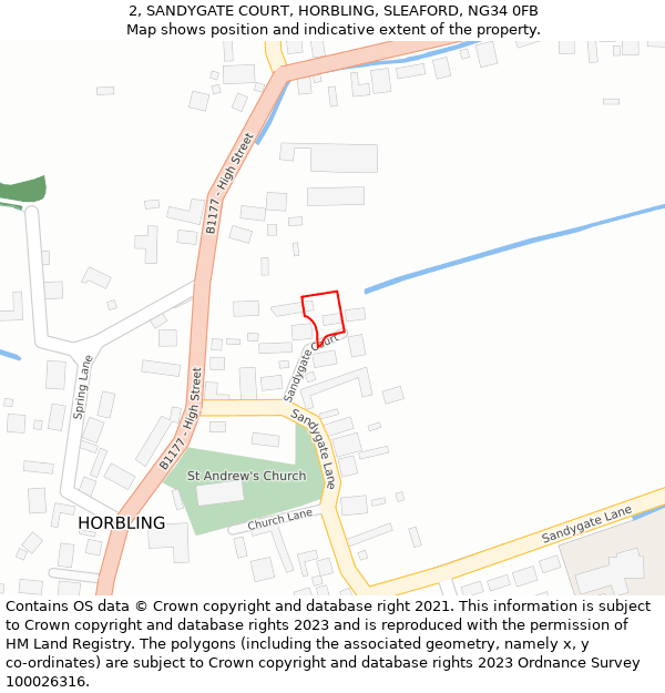 2, SANDYGATE COURT, HORBLING, SLEAFORD, NG34 0FB: Location map and indicative extent of plot