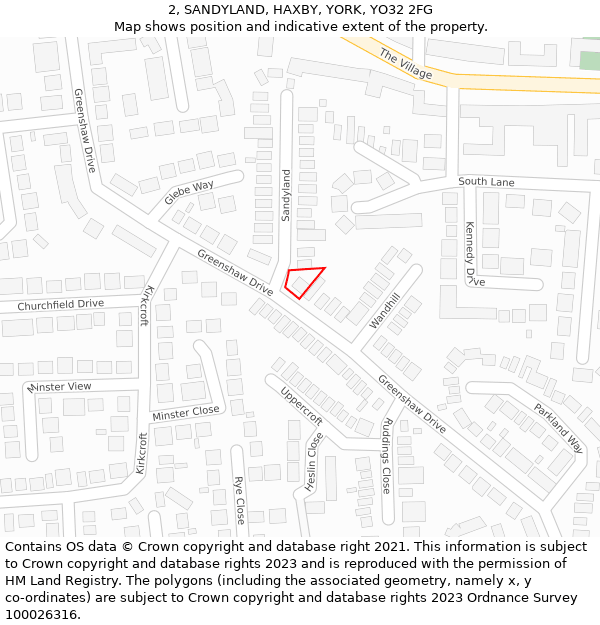 2, SANDYLAND, HAXBY, YORK, YO32 2FG: Location map and indicative extent of plot