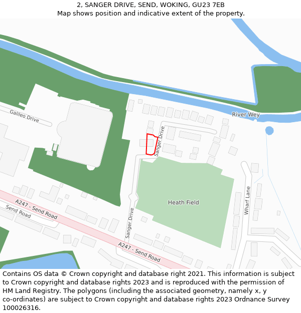 2, SANGER DRIVE, SEND, WOKING, GU23 7EB: Location map and indicative extent of plot