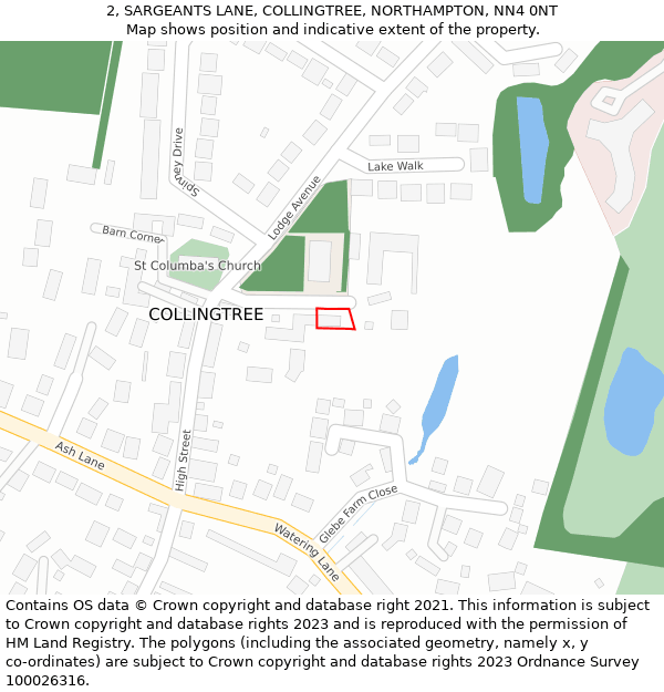 2, SARGEANTS LANE, COLLINGTREE, NORTHAMPTON, NN4 0NT: Location map and indicative extent of plot