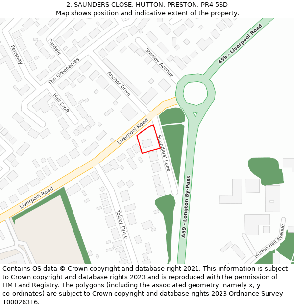 2, SAUNDERS CLOSE, HUTTON, PRESTON, PR4 5SD: Location map and indicative extent of plot