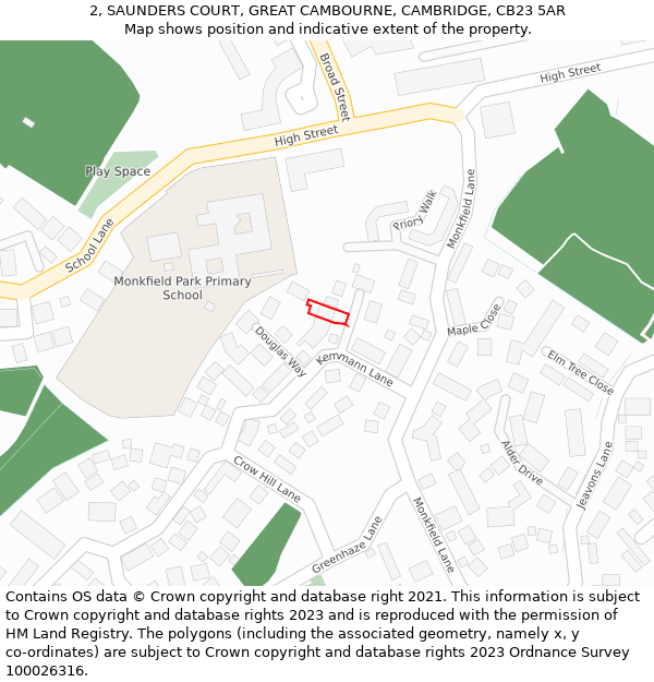 2, SAUNDERS COURT, GREAT CAMBOURNE, CAMBRIDGE, CB23 5AR: Location map and indicative extent of plot