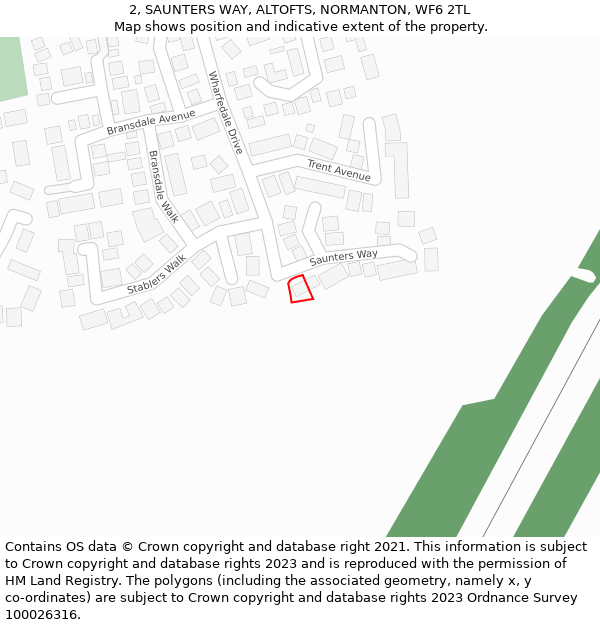 2, SAUNTERS WAY, ALTOFTS, NORMANTON, WF6 2TL: Location map and indicative extent of plot