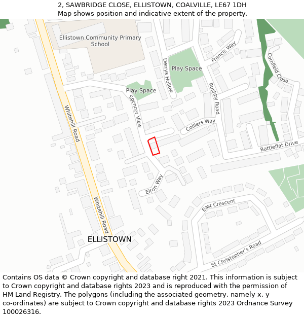 2, SAWBRIDGE CLOSE, ELLISTOWN, COALVILLE, LE67 1DH: Location map and indicative extent of plot