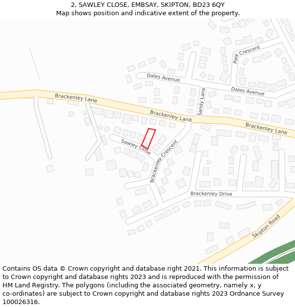 2, SAWLEY CLOSE, EMBSAY, SKIPTON, BD23 6QY: Location map and indicative extent of plot