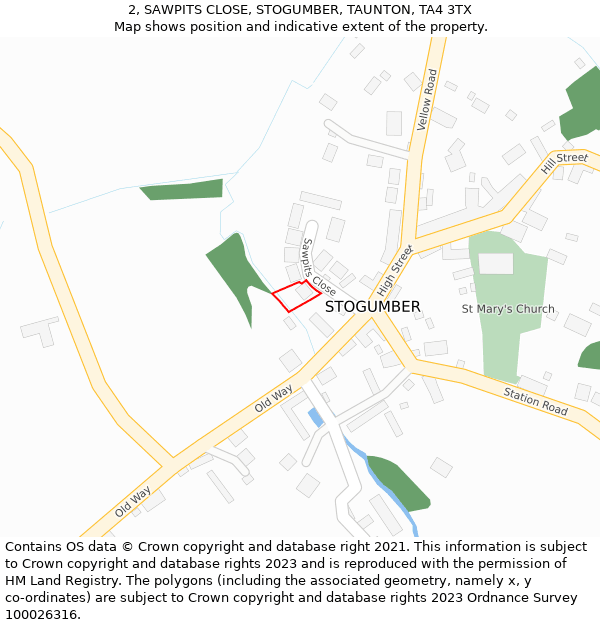 2, SAWPITS CLOSE, STOGUMBER, TAUNTON, TA4 3TX: Location map and indicative extent of plot