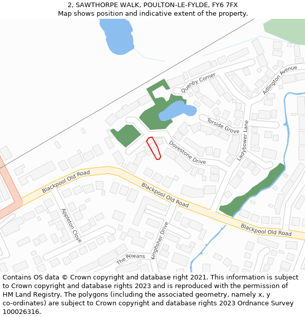 2, SAWTHORPE WALK, POULTON-LE-FYLDE, FY6 7FX: Location map and indicative extent of plot