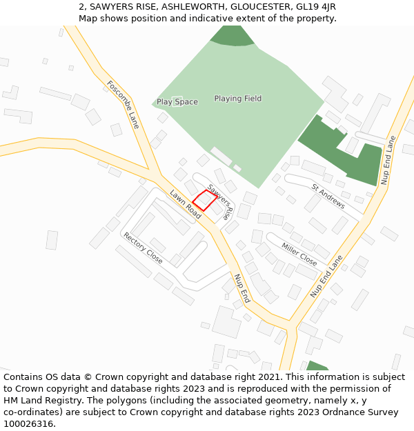 2, SAWYERS RISE, ASHLEWORTH, GLOUCESTER, GL19 4JR: Location map and indicative extent of plot