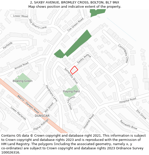 2, SAXBY AVENUE, BROMLEY CROSS, BOLTON, BL7 9NX: Location map and indicative extent of plot