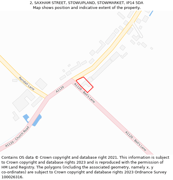 2, SAXHAM STREET, STOWUPLAND, STOWMARKET, IP14 5DA: Location map and indicative extent of plot