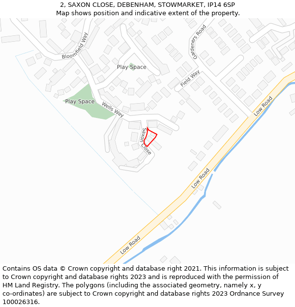 2, SAXON CLOSE, DEBENHAM, STOWMARKET, IP14 6SP: Location map and indicative extent of plot