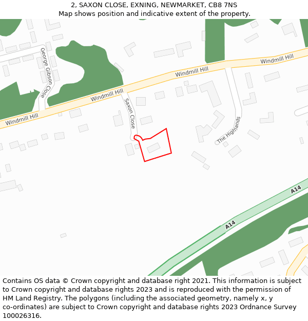 2, SAXON CLOSE, EXNING, NEWMARKET, CB8 7NS: Location map and indicative extent of plot