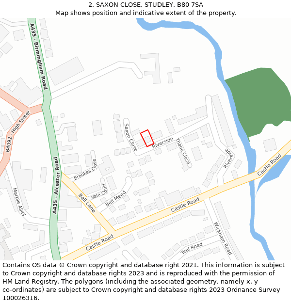 2, SAXON CLOSE, STUDLEY, B80 7SA: Location map and indicative extent of plot