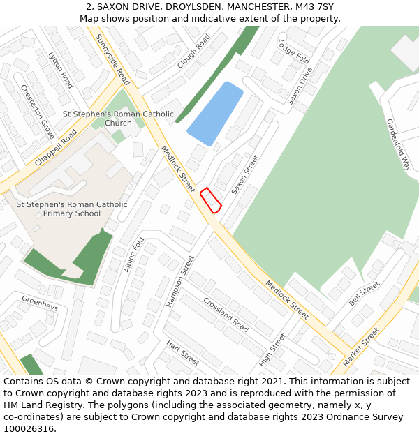 2, SAXON DRIVE, DROYLSDEN, MANCHESTER, M43 7SY: Location map and indicative extent of plot