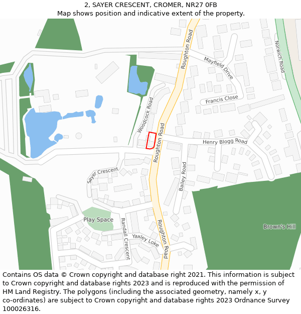 2, SAYER CRESCENT, CROMER, NR27 0FB: Location map and indicative extent of plot