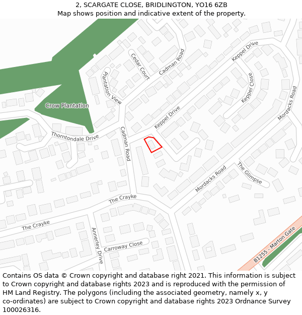 2, SCARGATE CLOSE, BRIDLINGTON, YO16 6ZB: Location map and indicative extent of plot