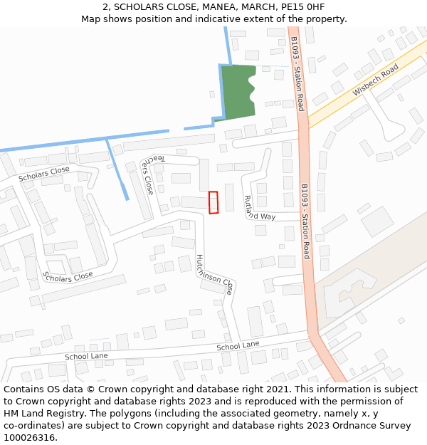 2, SCHOLARS CLOSE, MANEA, MARCH, PE15 0HF: Location map and indicative extent of plot